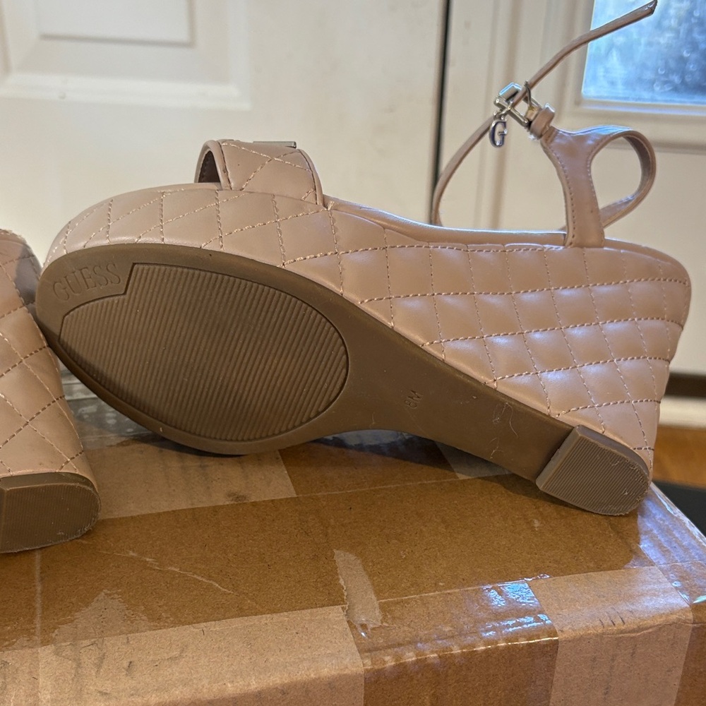 Guess Quilted Nude Wedge Sandals - Picture 8 of 8
